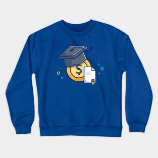 Scholarship, Certificate, Badge, Coin And Graduation Cap cartoon Crewneck Sweatshirt